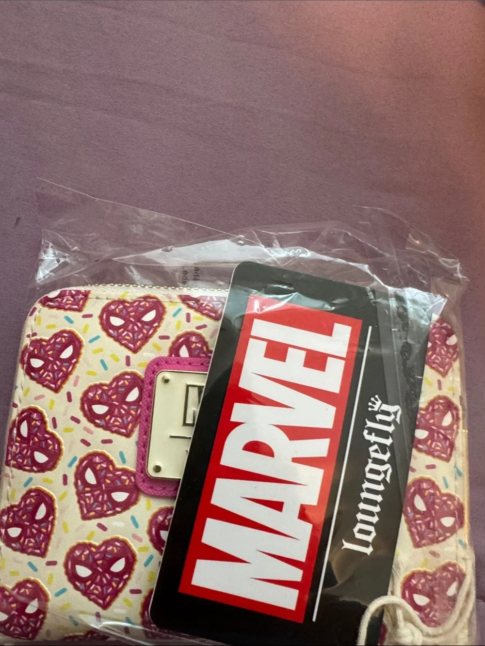 Loungefly Marvel Pink Spider-Donut Kids Mini Backpack and wallet